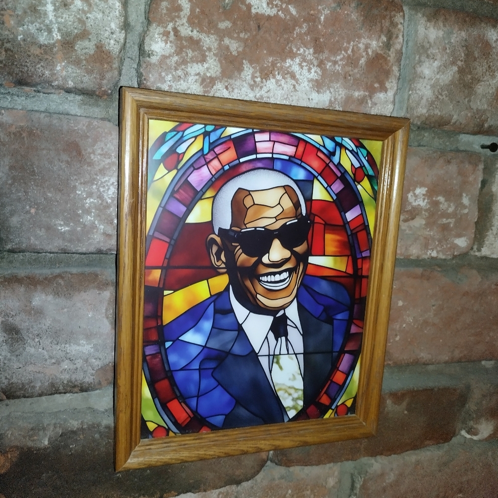 Ray Charles Stained Glass Style Framed Art Print By Neon Nicho